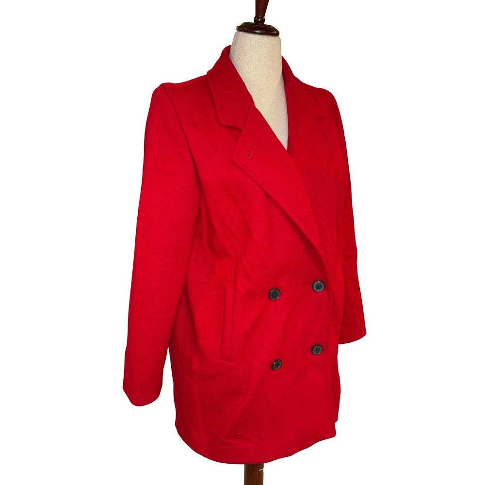 Vintage Wool Pea Coat Women Red Double Breasted Paisley Lining 80s Size 9/10 - Picture 5 of 11